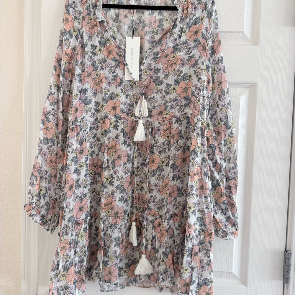 Veronica Beard Pink and Gray Floral Top